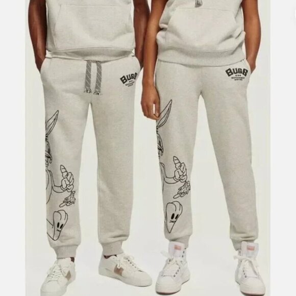 Scotch & Soda x Looney Tunes Sweatpants Size XXL Gray Embroidered Organic Cotton - Picture 1 of 11